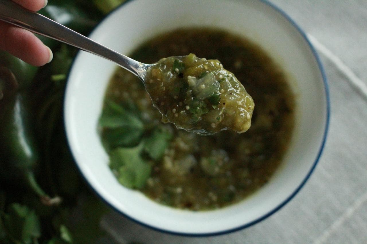 Roasted tomatillo salsa photo